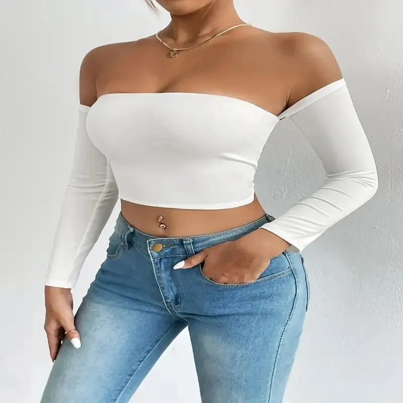 ChicBreeze – Women's Off-Shoulder Long Sleeve Crop Top