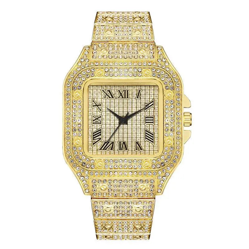 2025 Luxury Diamond Bracelet Watch – Unisex Gold Rhinestone Wristwatch
