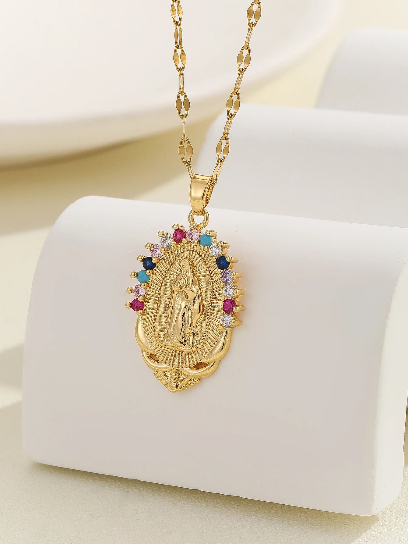 Santa Maria Micro-Inlaid Zircon Necklace – Colorful Religious Fashion Jewelry