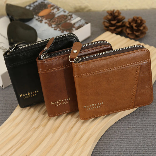 Classic Men's Zipper Business Wallet – Multi-Card Short Wallet with Large Capacity