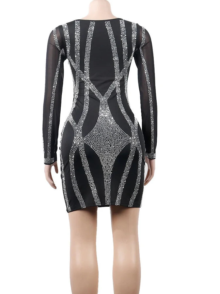 StarMist – Sparkle Black Rhinestone Bodycon Mini Dress