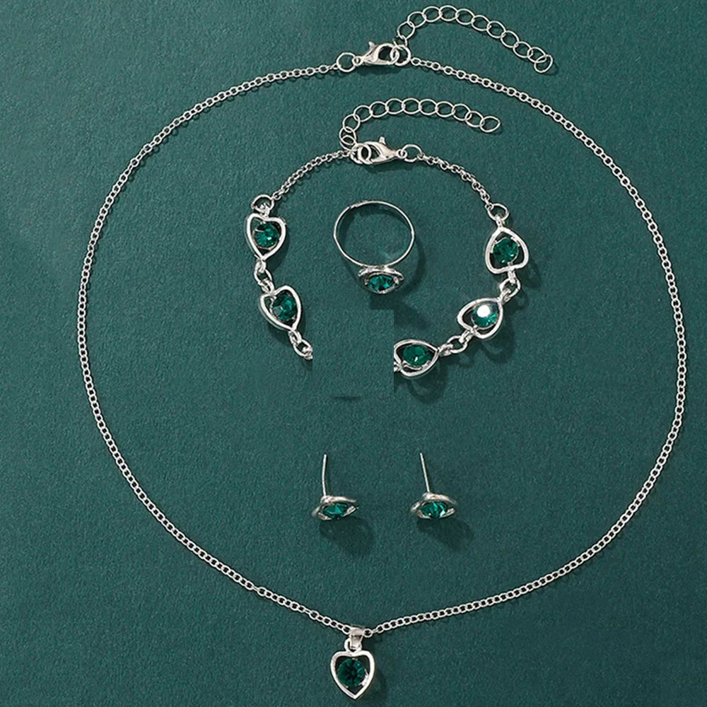 Women’s Luxury Watch & Jewelry Set – Heart Rhinestone Watch, Ring, Necklace & Earrings