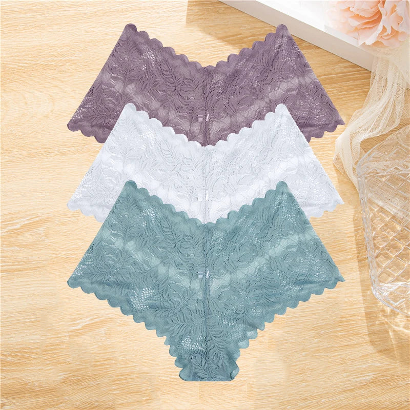 LaceBliss – 3PCS Women's Floral Lace Boyshort Panties Set