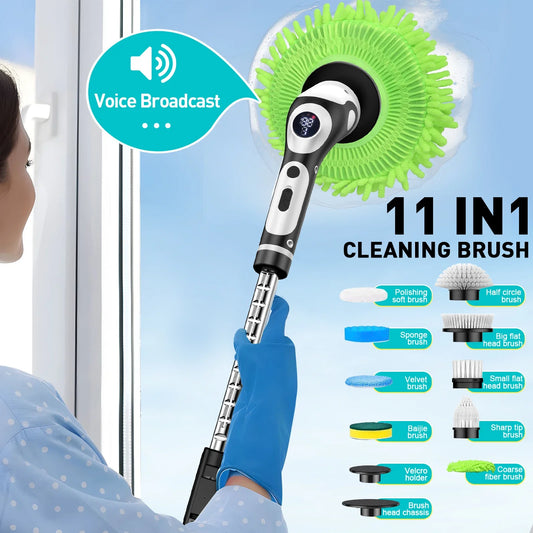 11-in-1 Electric Spin Scrubber – Cordless Cleaning Brush with 9 Replaceable Heads for Bathroom, Tub, Glass & Car