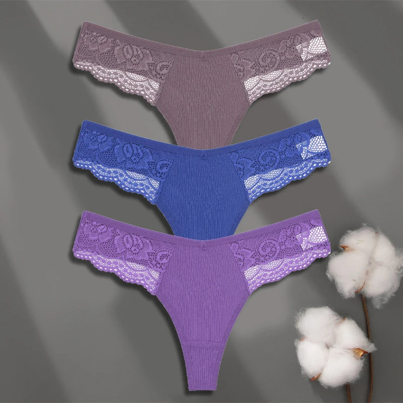 LaceLuxe – 3PCS Women's Cotton Lace Thong Set