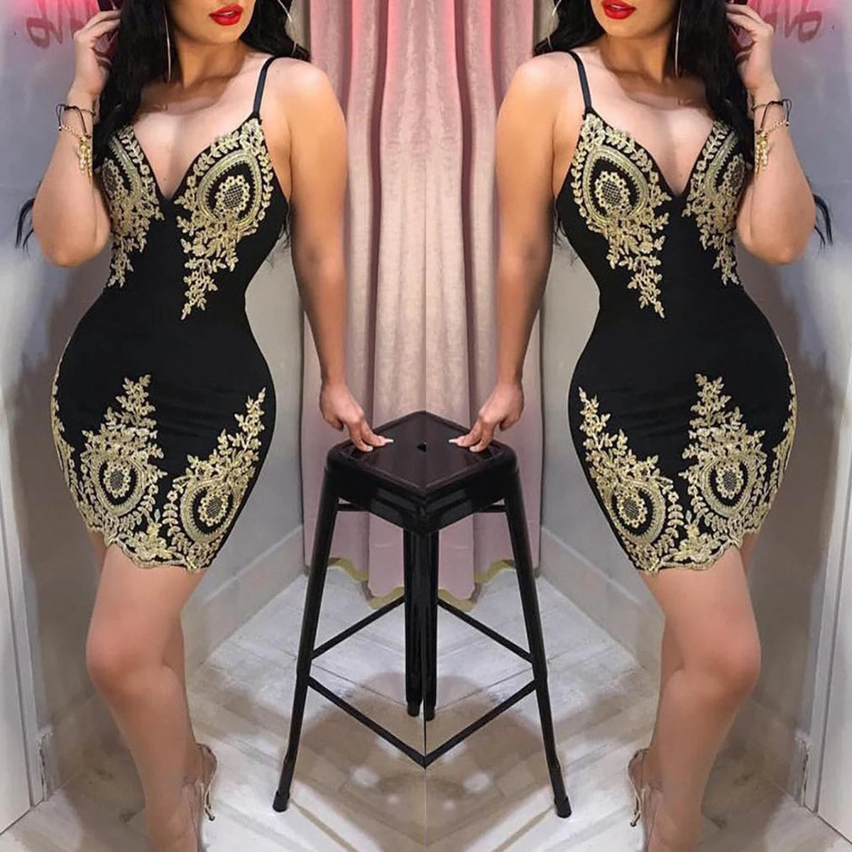 GlowMuse – Halter Neck Slim-Fit Mini Party Dress