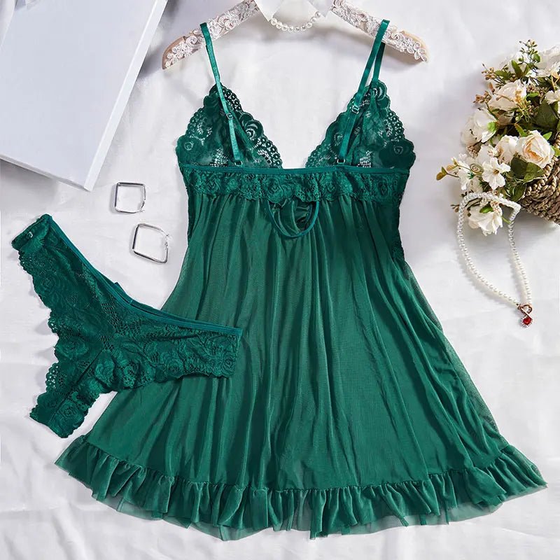 LunaWhisper – Lace Slip Nightdress & Panty Set