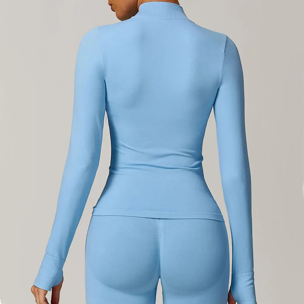 Seamless Zip-Up Sports Jacket – Women’s Long Sleeve Activewear for Yoga & Running