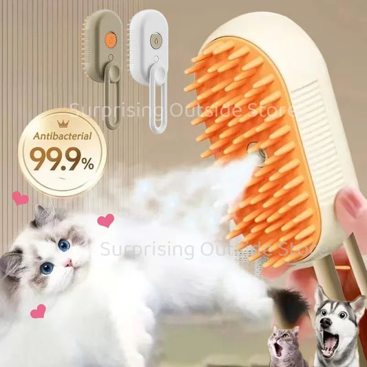 3-in-1 Pet Spray Massage Brush – Steam, Hair Removal & Rotating Comb for Cats & Dogs