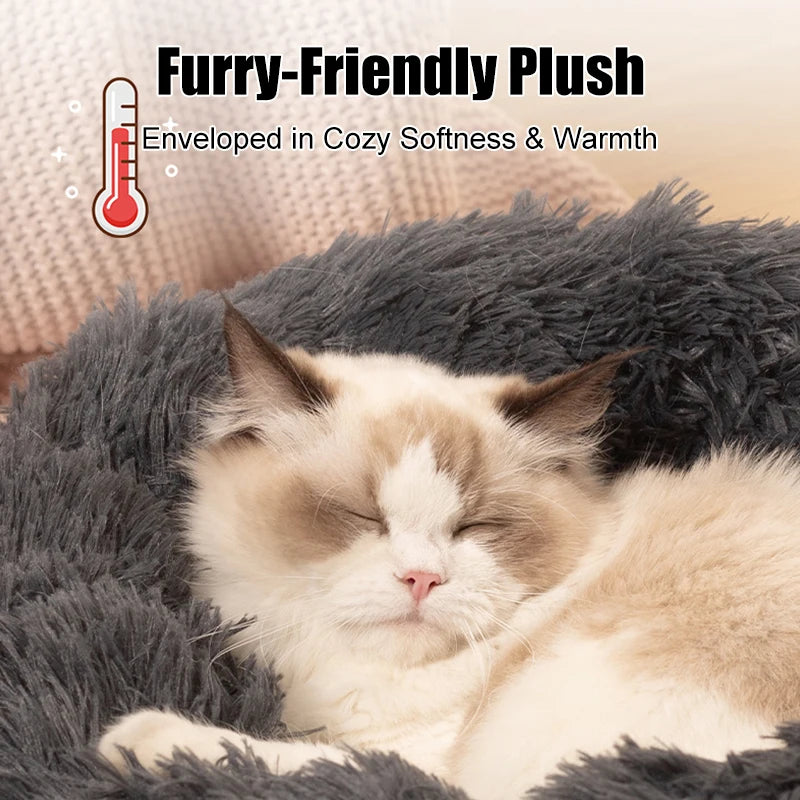 50–100cm Calming Donut Pet Bed – Soft Plush Round Bed for Dogs & Cats