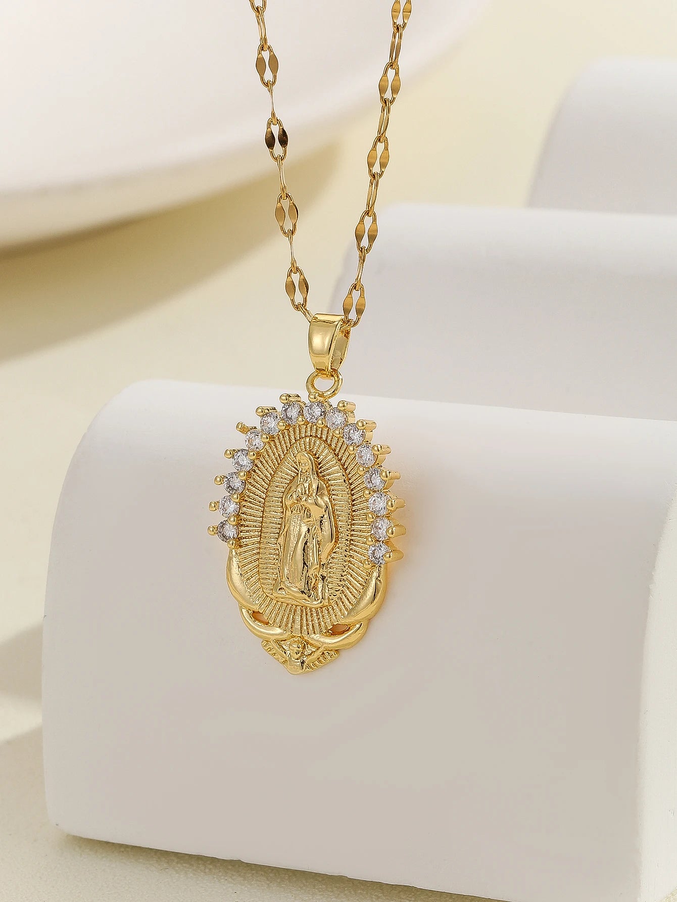 Santa Maria Micro-Inlaid Zircon Necklace – Colorful Religious Fashion Jewelry