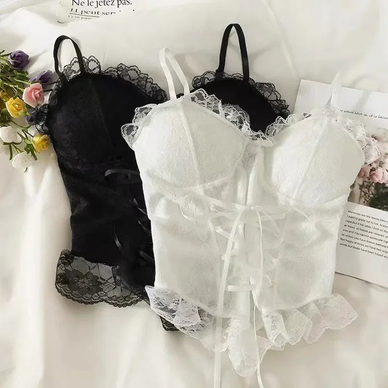 Sexy Lace Corset Crop Top – Women’s Sleeveless Camisole