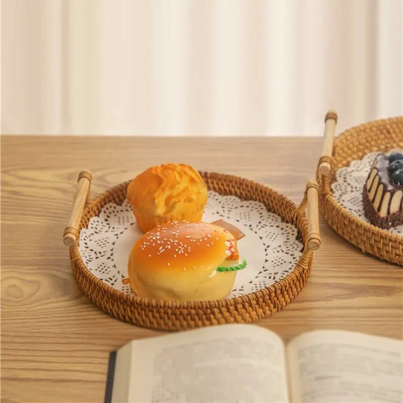 Rattan Tray – Round Woven Basket for Bread, Snacks & Decor