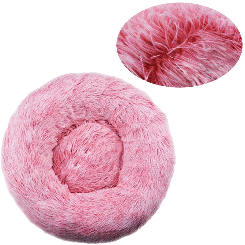 Round Plush Dog & Cat Bed – Winter Warm, Washable Pet Sofa for All Sizes