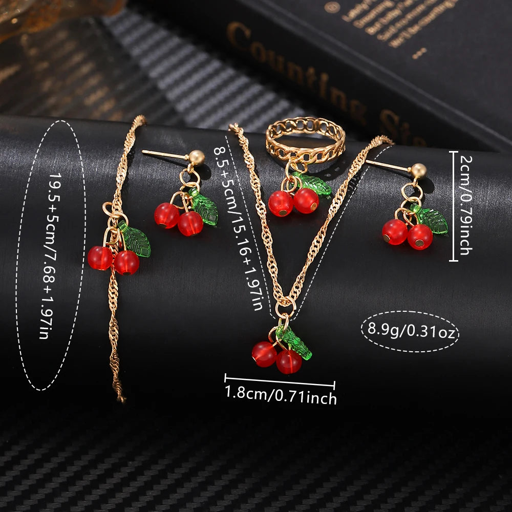 Cherry Chic – 6PCS Red Watch & Jewelry Gift Set