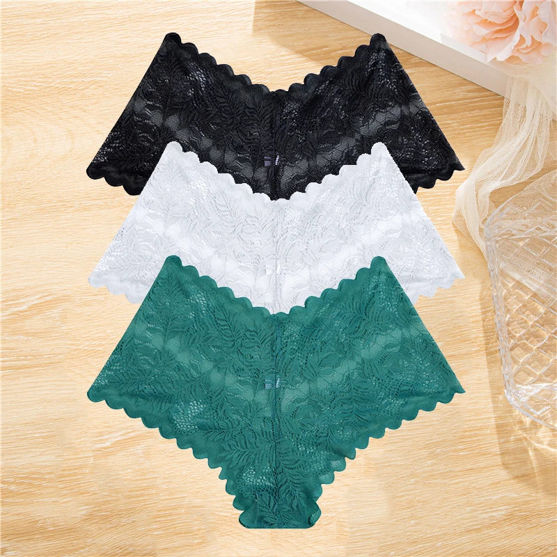 LaceBliss – 3PCS Women's Floral Lace Boyshort Panties Set