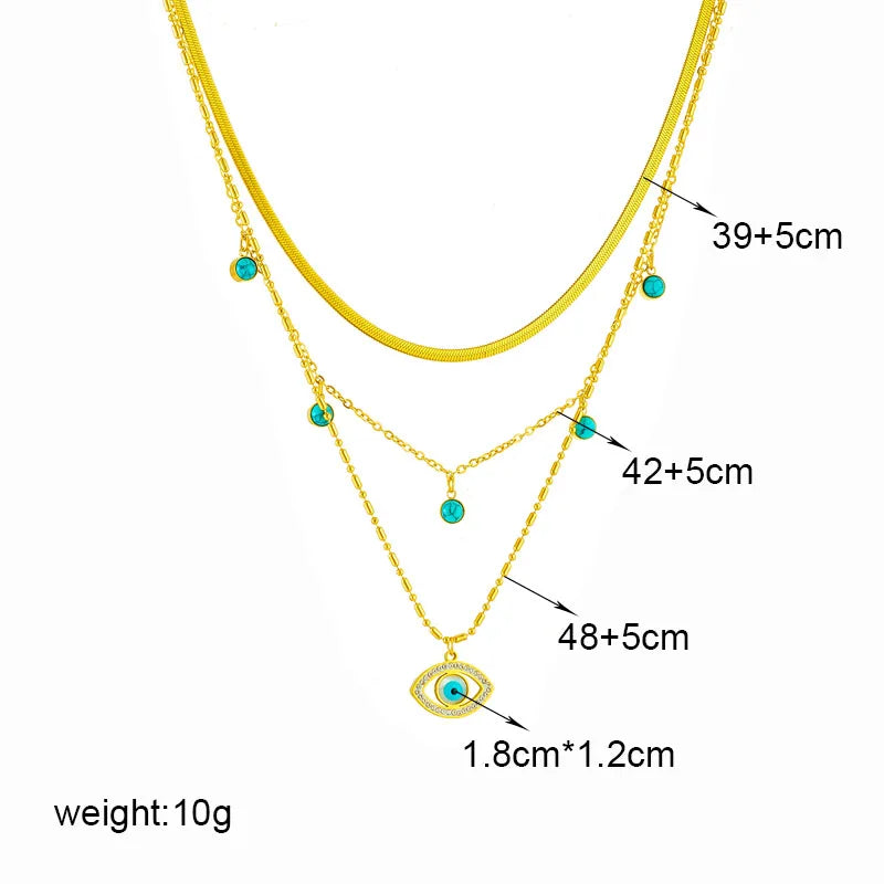 DIEYURO 316L Stainless Steel Butterfly & Moon Pendant Necklace – Blue Eyes Multilayer Choker