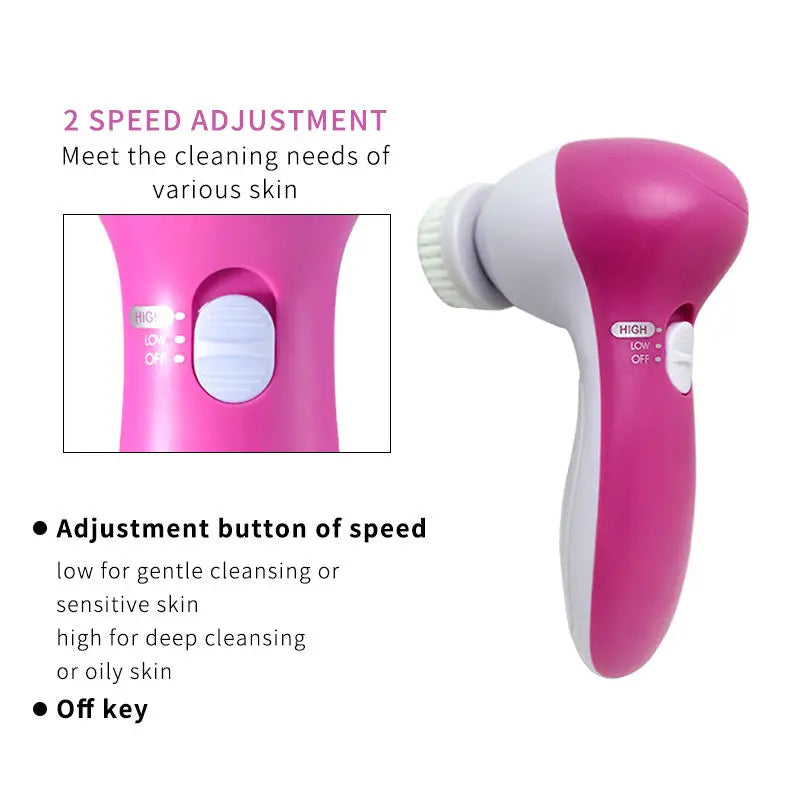 5-in-1 Electric Facial Cleansing Brush – Deep Clean, Exfoliate & Massage Skin Care Tool