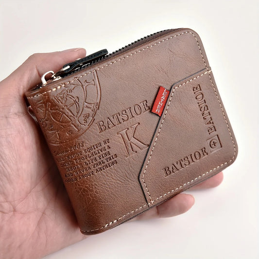 Men’s PU Wax Oil Skin Zipper Wallet – Coin & Card Holder Purse