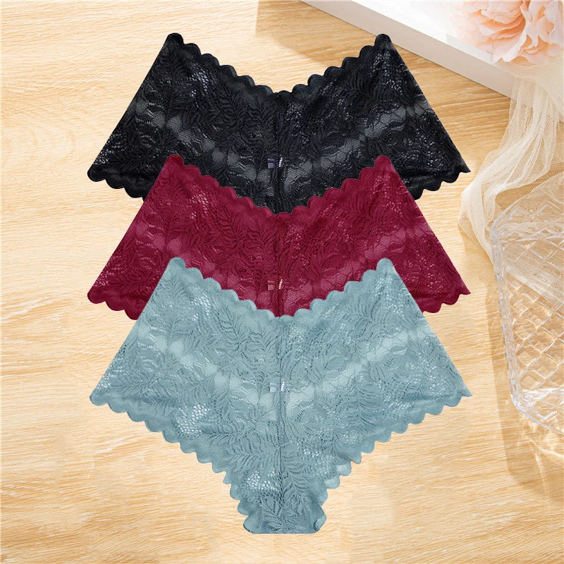 LaceBliss – 3PCS Women's Floral Lace Boyshort Panties Set