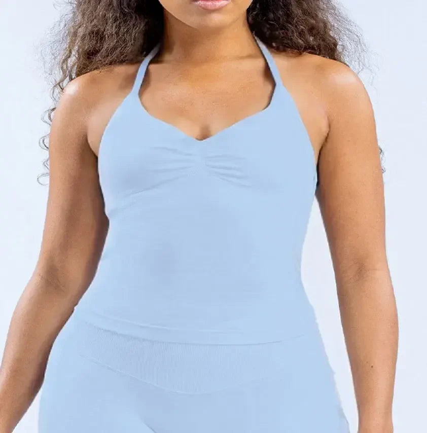 Impact Strappy Longline Yoga Top – Seamless, Backless, Built-In Bra