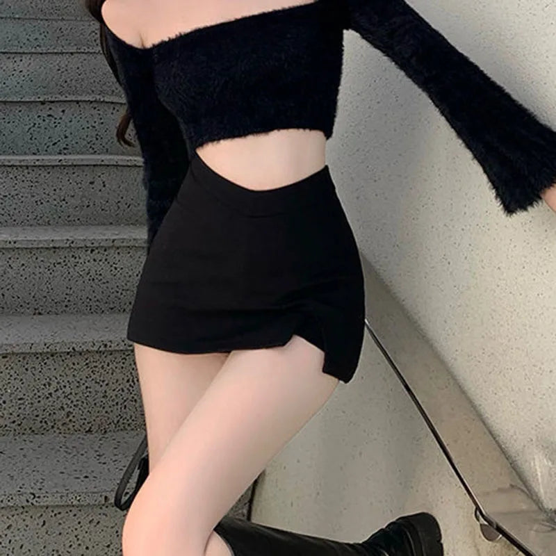 NightSlit – Women's Black High Waist Split Mini Skirt