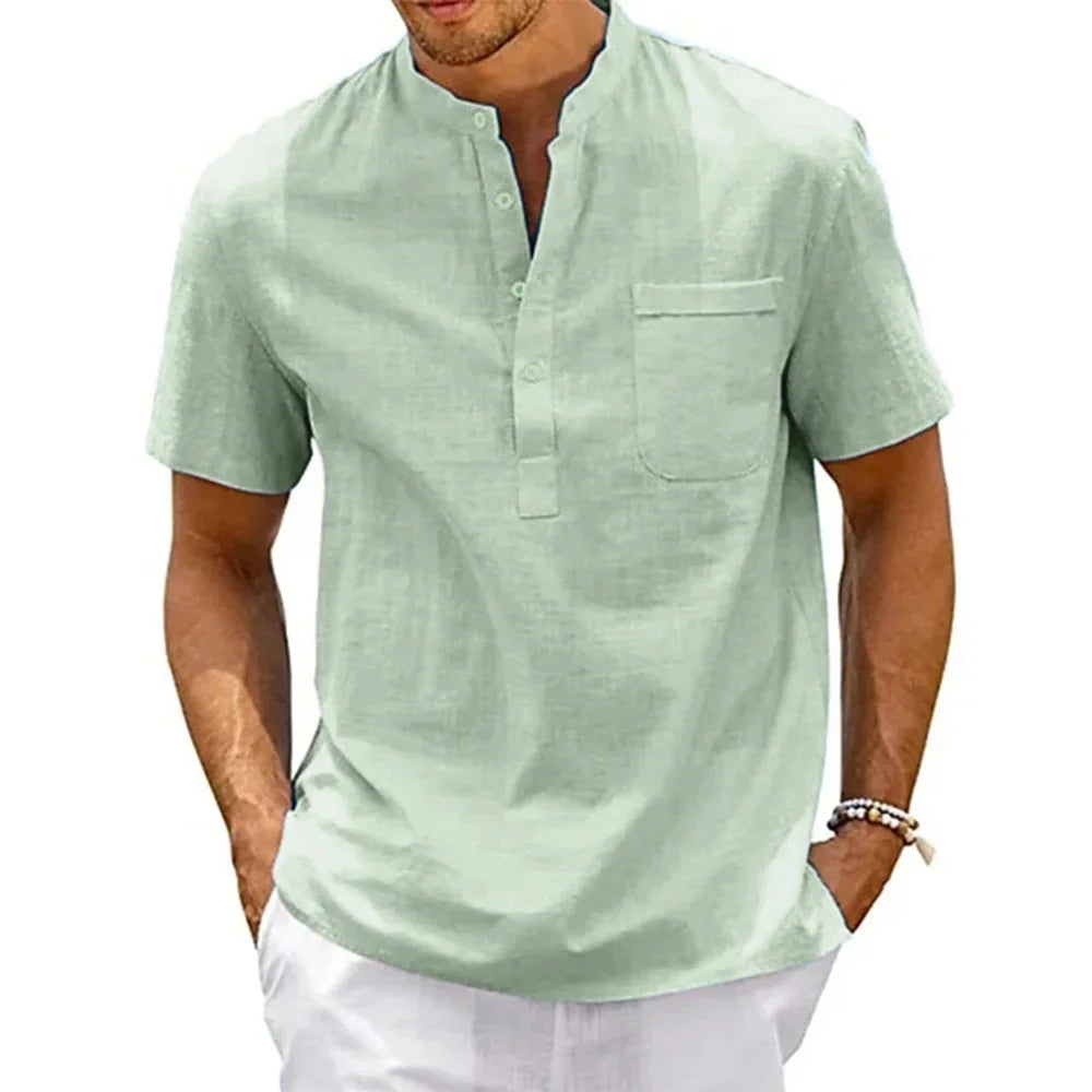 BreezeCraft – Linen Henley Beach Shirt