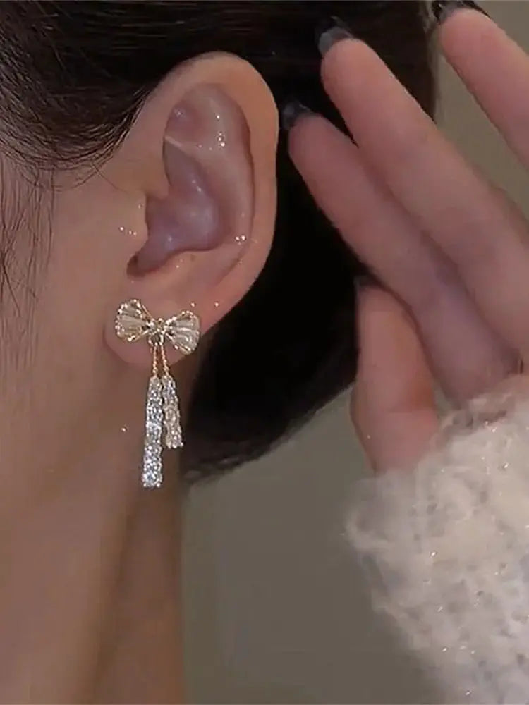 Zircon Bow Tassel Earrings – Trendy Acrylic Crystal Party Jewelry for Women