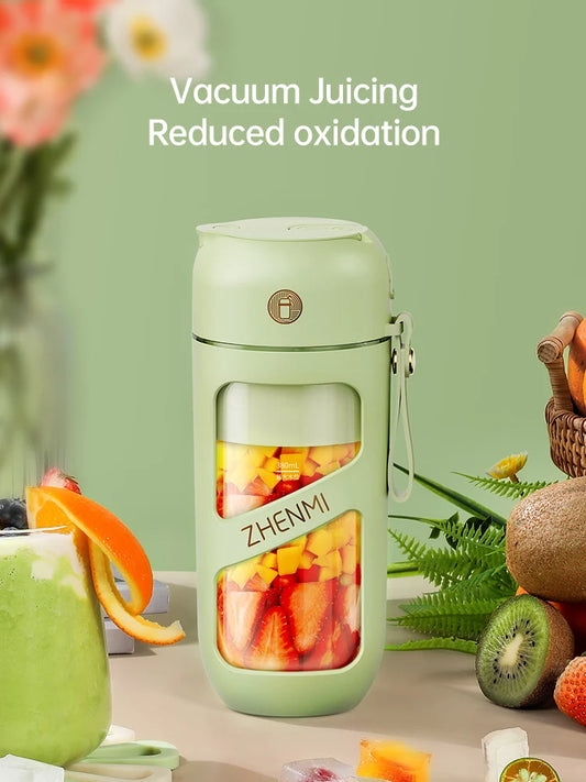 Portable Vacuum Juicer – 12-Blade, 380ml Anti-Leak Juice Cup with Straw-Friendly Lid