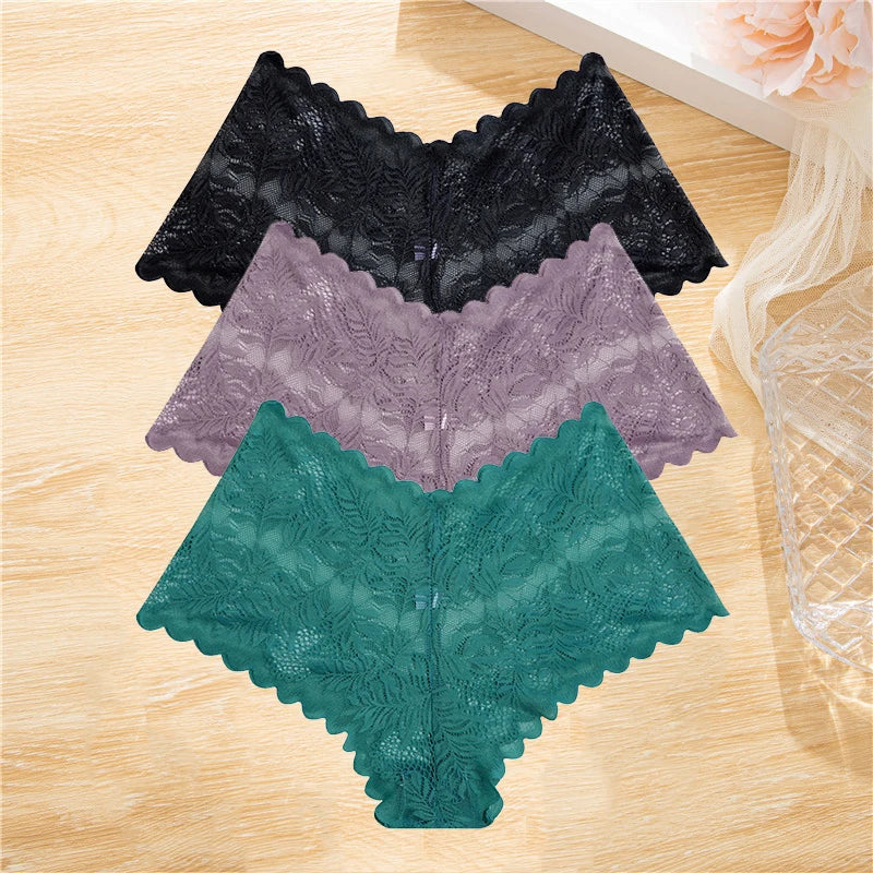 LaceBliss – 3PCS Women's Floral Lace Boyshort Panties Set