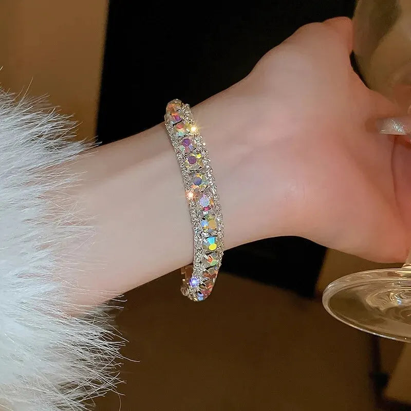 Colorful Rhinestone Round Clasp Bracelet – Elegant Light Luxury for Women