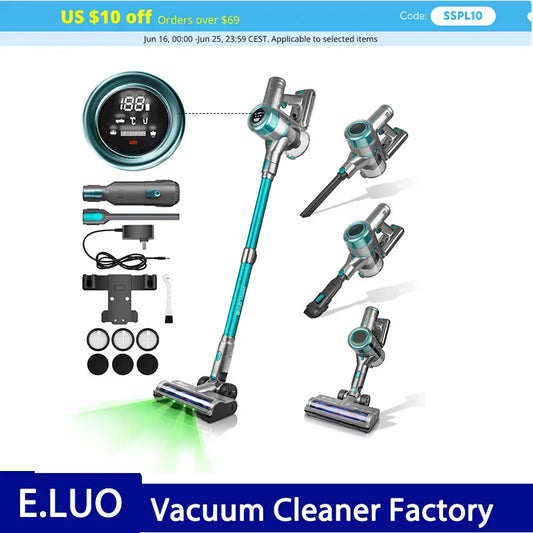 400W Cordless Stick Vacuum – ≥28KPa Suction, Touch Screen, 60min Runtime, Anti-Tangle Design