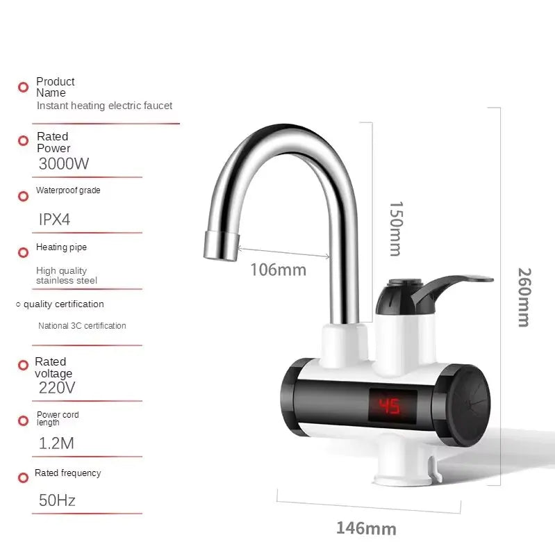 Instant Electric Water Heater Tap – Tankless Hot & Cold Kitchen Faucet