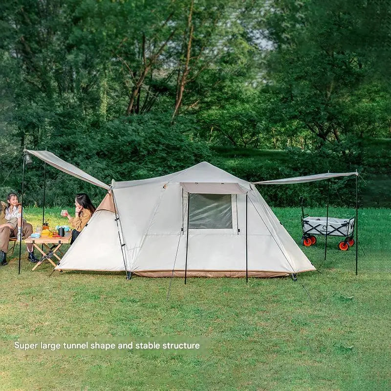 Essential For Family Travel Outdoor Camping 3-5 Double-layer Waterproof  Anti-UV Shade Beach Camping Two Doors Two Windows Tent