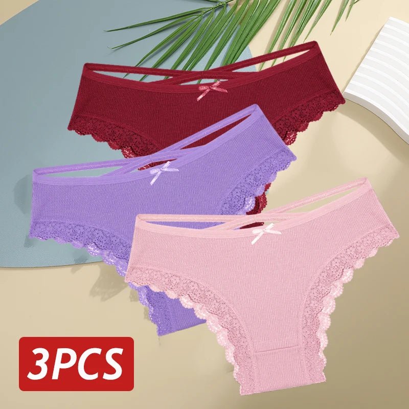 LaceBliss – 3PCS Women's Cotton Brazilian Panties Set