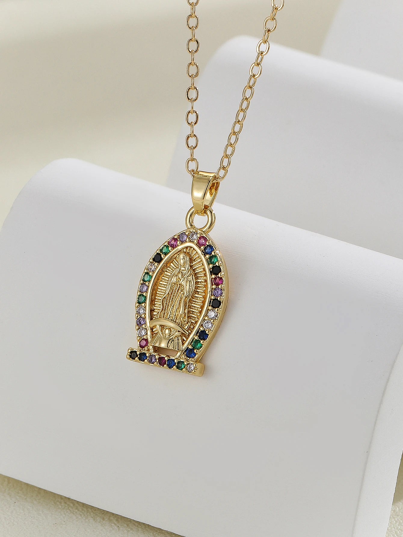 Santa Maria Micro-Inlaid Zircon Necklace – Colorful Religious Fashion Jewelry