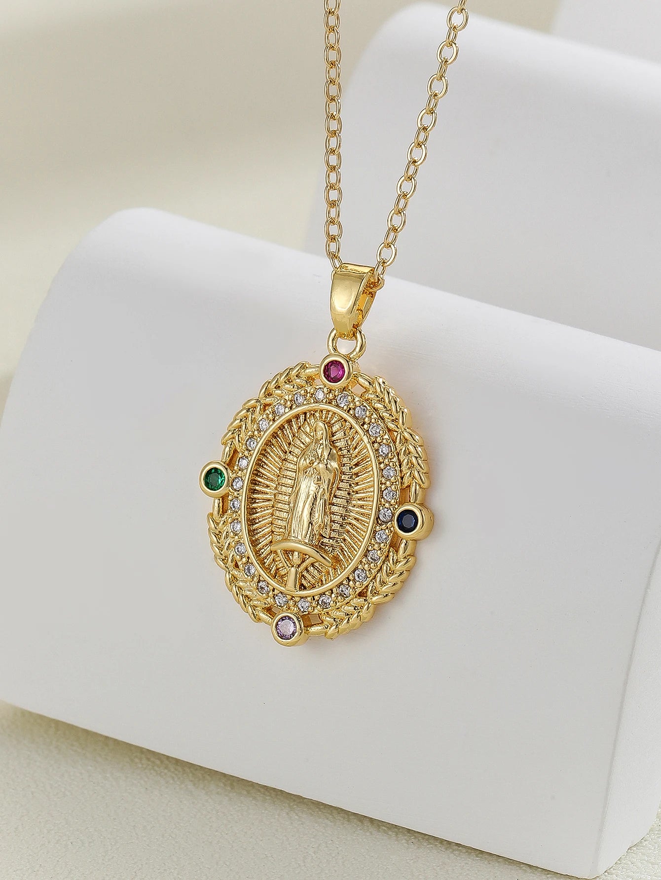 Santa Maria Micro-Inlaid Zircon Necklace – Colorful Religious Fashion Jewelry