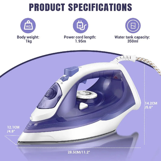 BRIEFNESS 2800W Portable Steam Iron – Non-Stick Soleplate & 350ml Water Tank