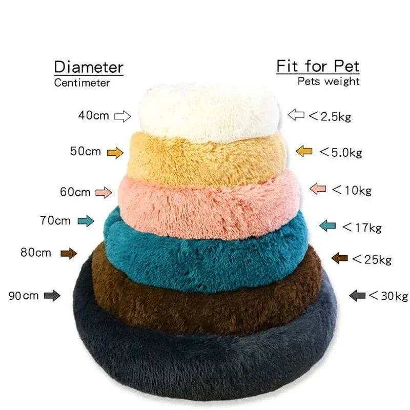 Round Plush Dog & Cat Bed – Winter Warm, Washable Pet Sofa for All Sizes