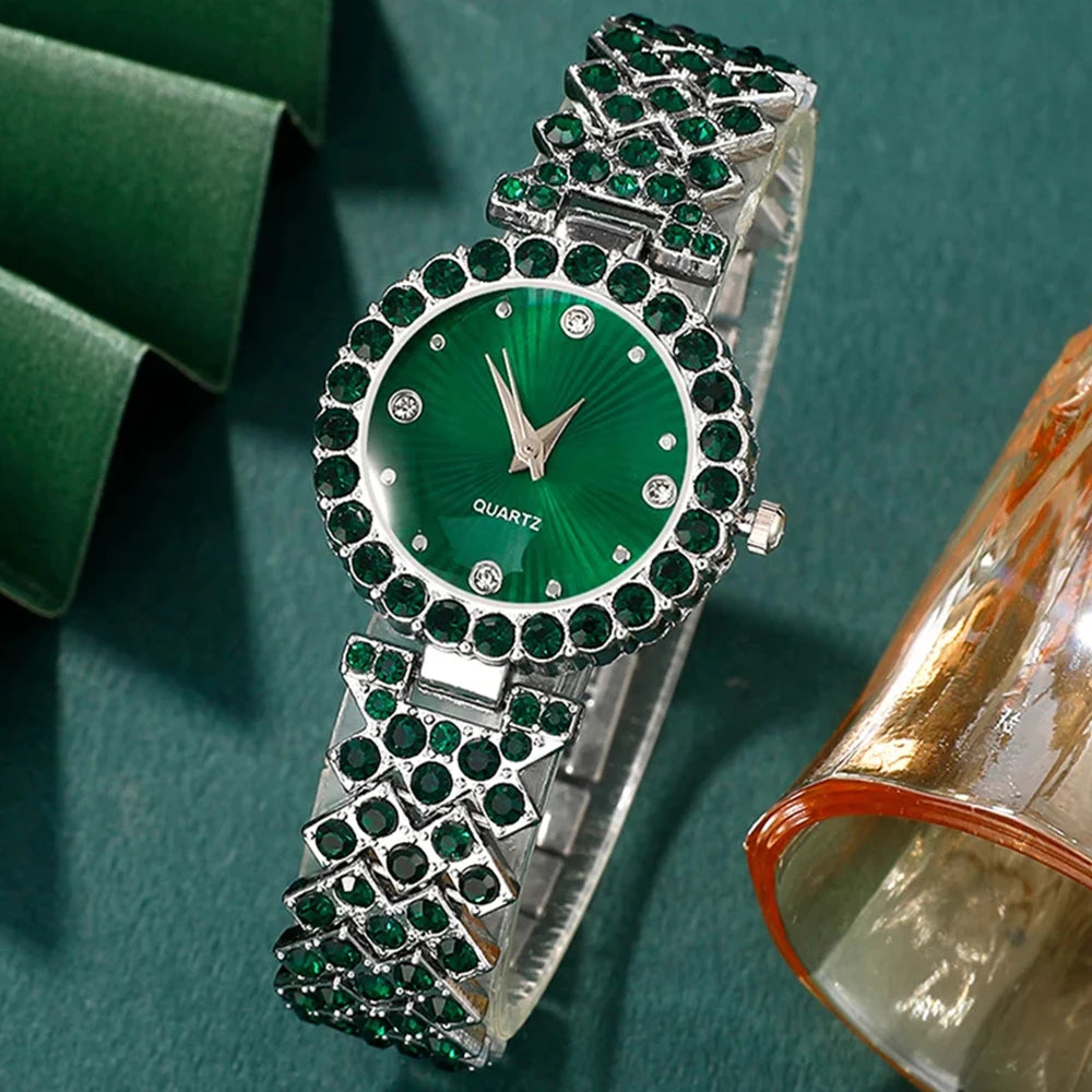 Women’s Luxury Watch & Jewelry Set – Heart Rhinestone Watch, Ring, Necklace & Earrings