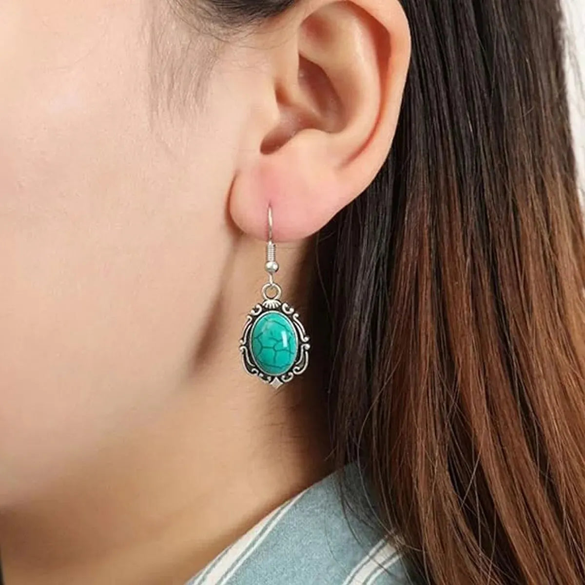 3-Piece Women’s Vintage Turquoise Jewelry Set – Bracelet, Necklace & Earrings