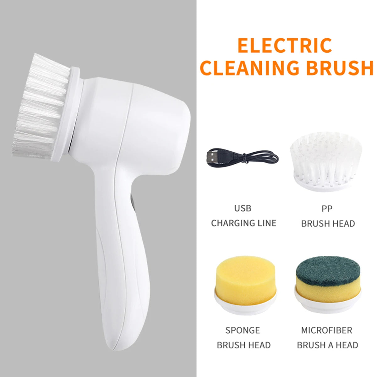 3-in-1 Electric Cleaning Brush – USB Rechargeable with Rotating Sponge, Nylon & Wire Brushes