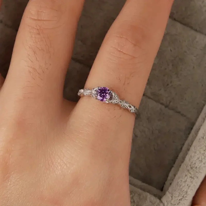 Amethyst Zirconia Women’s Ring – Elegant Light Luxury Gemstone Jewelry