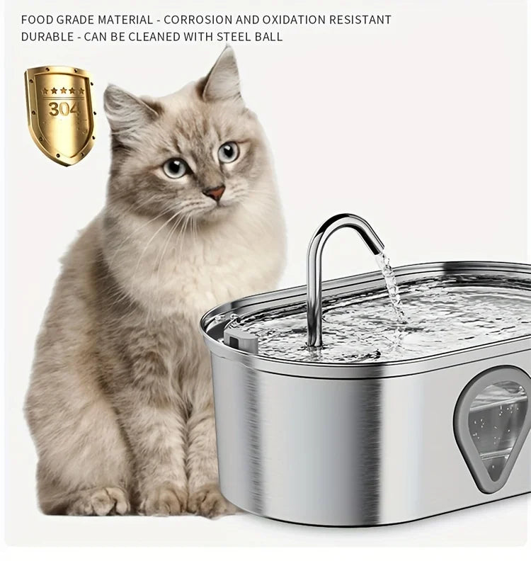 3.5L Stainless Steel Automatic Pet Water Fountain – LED-Lit Cat & Dog Dispenser