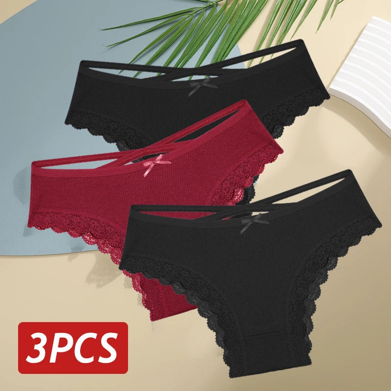 LaceBliss – 3PCS Women's Cotton Brazilian Panties Set