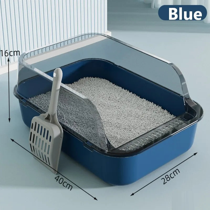 Semi-Enclosed High-Sided Cat Litter Box – Splashproof Kitty Toilet with Scoop