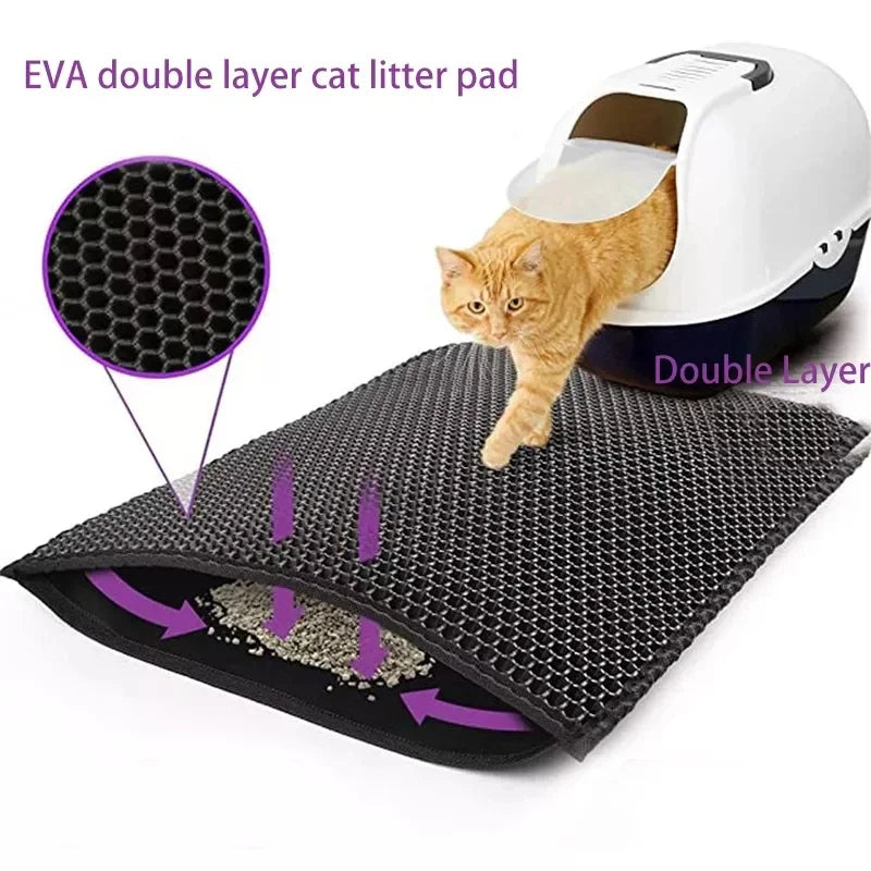 Double-Layer Waterproof Cat Litter Mat – Non-Slip, Washable Pad with Bonus Gift