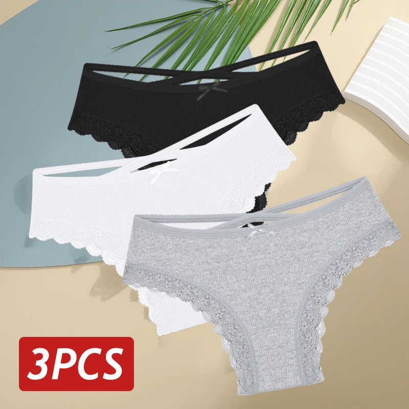 LaceBliss – 3PCS Women's Cotton Brazilian Panties Set