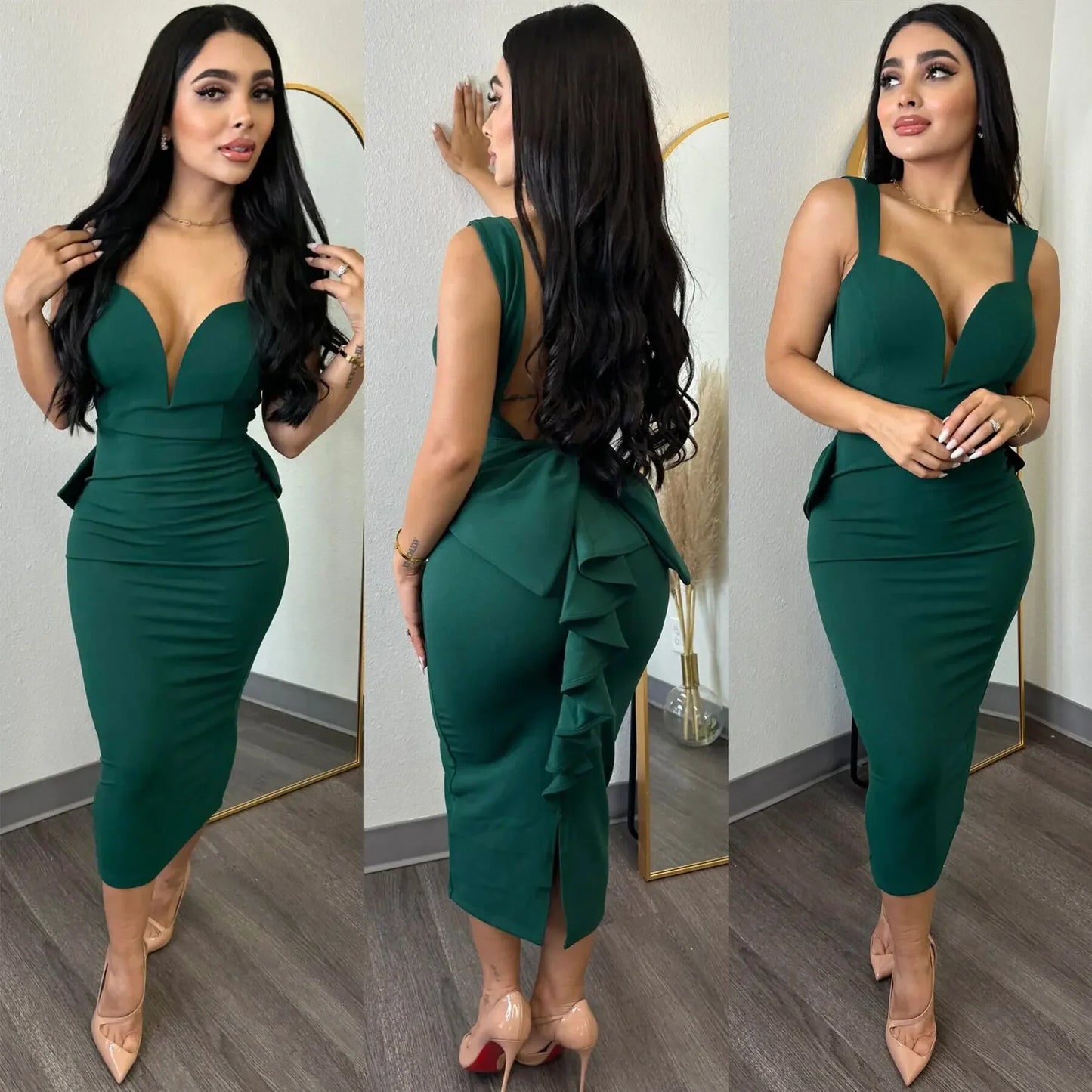 VéraBow – Deep V Open-Back Slit Dress with Statement Bow