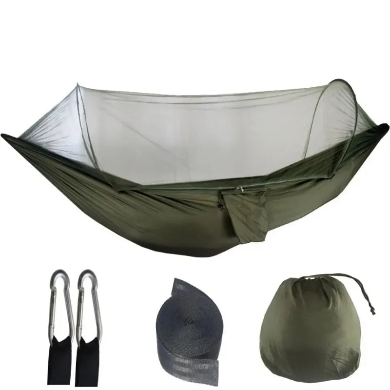 Outdoor Camping Hammock with Mosquito Net – Lightweight Parachute Fabric, 250×120cm